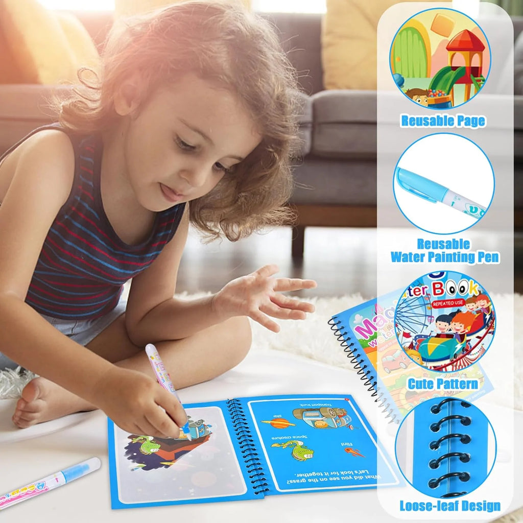 1PC Children's Watercolor Painting Magic Book with Refillable Water Pen for Children Animal Cartoon Painting Book Education Toys