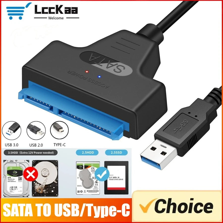 LccKaa SATA To USB 3.0 / 2.0/Type-C Cable for 2.5 Inch External HDD SSD Hard Disk Drive SATA 3 22 Pin Adapter USB SATA Converter