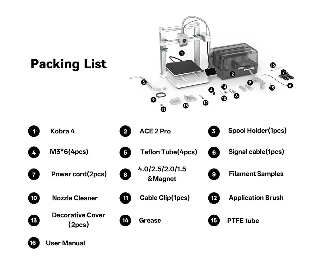 ANYCUBIC Kobra 4/Kobra 4 Combo 600mm/s Fast Printing Multi-Color 3D Printer Up to 8 Colors ACE 2 Pro Filament Drying APP Control FDM 3D Printer