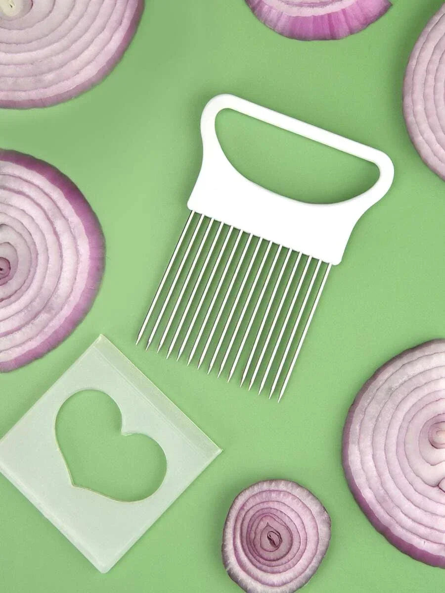 Stainless Steel Onion Cutter Holder Food Slicers Assistant Tomato Onion Slicer Holder Vegetables Cutting Fork Kitchen Gadgets