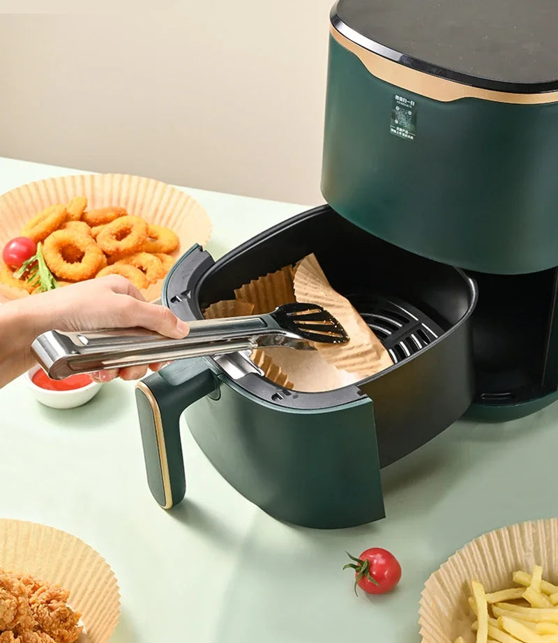 🍟 Papel Desechable Antiadherente para Freidora de Aire | 🧁 Moldes Redondos para Hornear | 🔥 Resistentes a la Grasa | 📦 Paquetes de 50 o 100 Piezas
