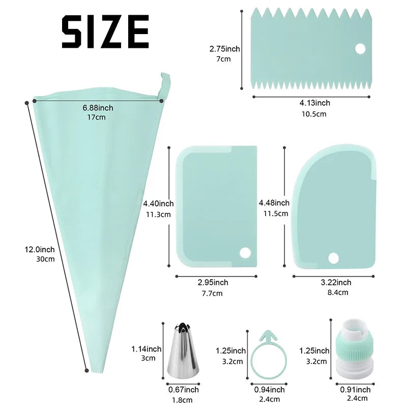 Cake Piping Tools Reusable Silicone Pastry Bag Stainless Steel Nozzle Icing Bag for Decoration Baking Tool Kitchen Accessories
