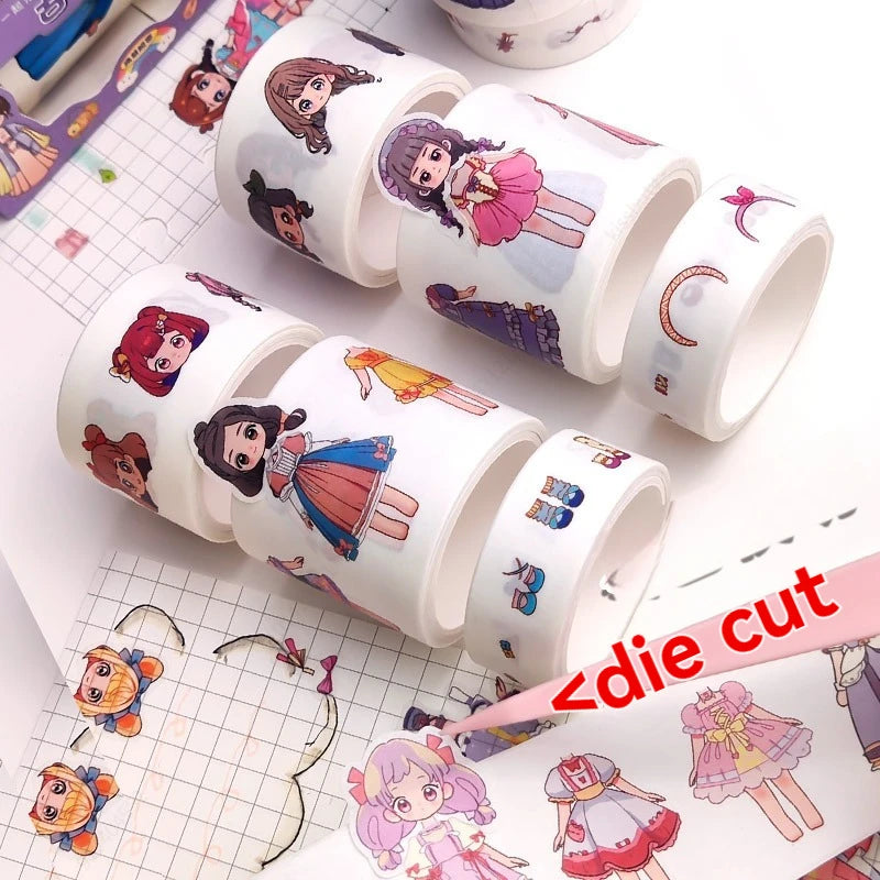1-4box Cute Princess Dress Up Sticker Girl Cartoon Washi Tape Set Cute Children's Handbook Character Clothes Decoration Sticker
