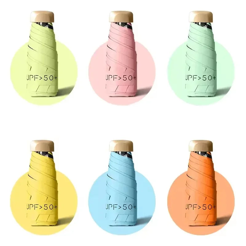 Mini Pocket Umbrella Small Sun Rain Umbrella Vinyl Folding Umbrella UV Ultraviolet Protection Sun Shade Pocket Parasol Capsule