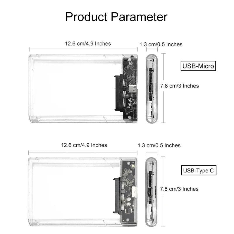 Transparent 2.5 Inch SATA Hard Drive Enclosure, USB3.0/3.1 5Gbps High Speed Portable External HDD SSD Storage Case