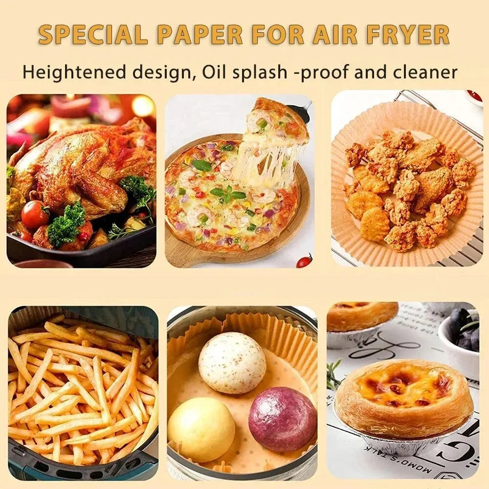 🍟 Papel Desechable Antiadherente para Freidora de Aire | 🧁 Moldes Redondos para Hornear | 🔥 Resistentes a la Grasa | 📦 Paquetes de 50 o 100 Piezas