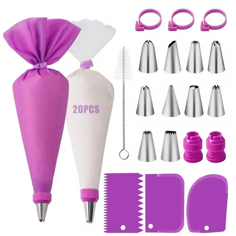 Cake Piping Tools Reusable Silicone Pastry Bag Stainless Steel Nozzle Icing Bag for Decoration Baking Tool Kitchen Accessories