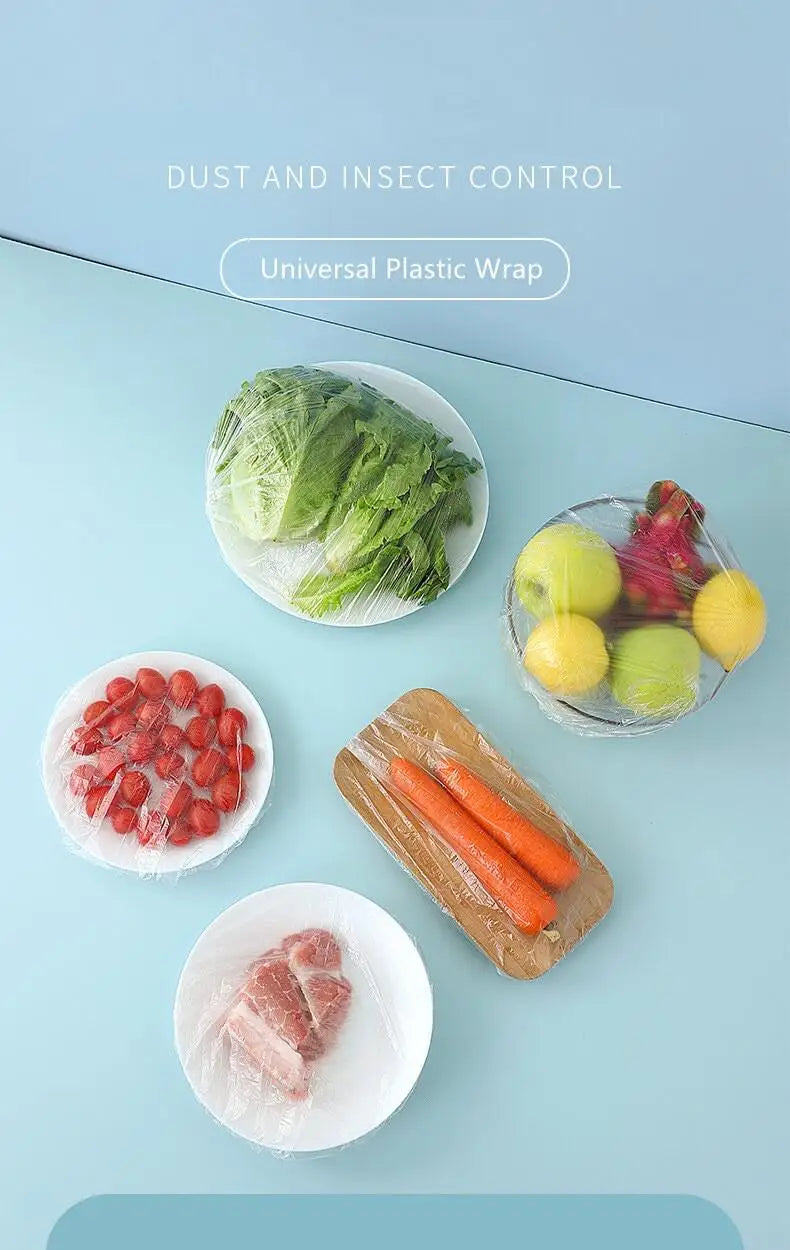 100pcs Disposable Food Covers Elastic Plastic Storage Bags Food Grade Fresh Keeping Cover for Bowls Plates Kitchen