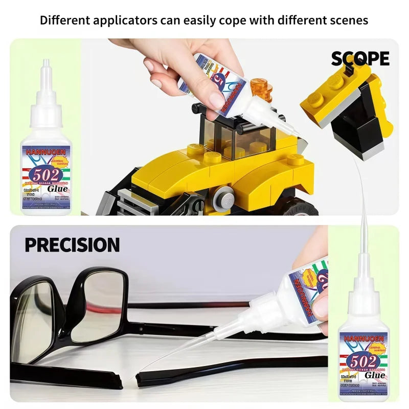 502 super strong quick-drying adhesive, professionally used for daily repair of toy plastics, is white, transparent and odorless