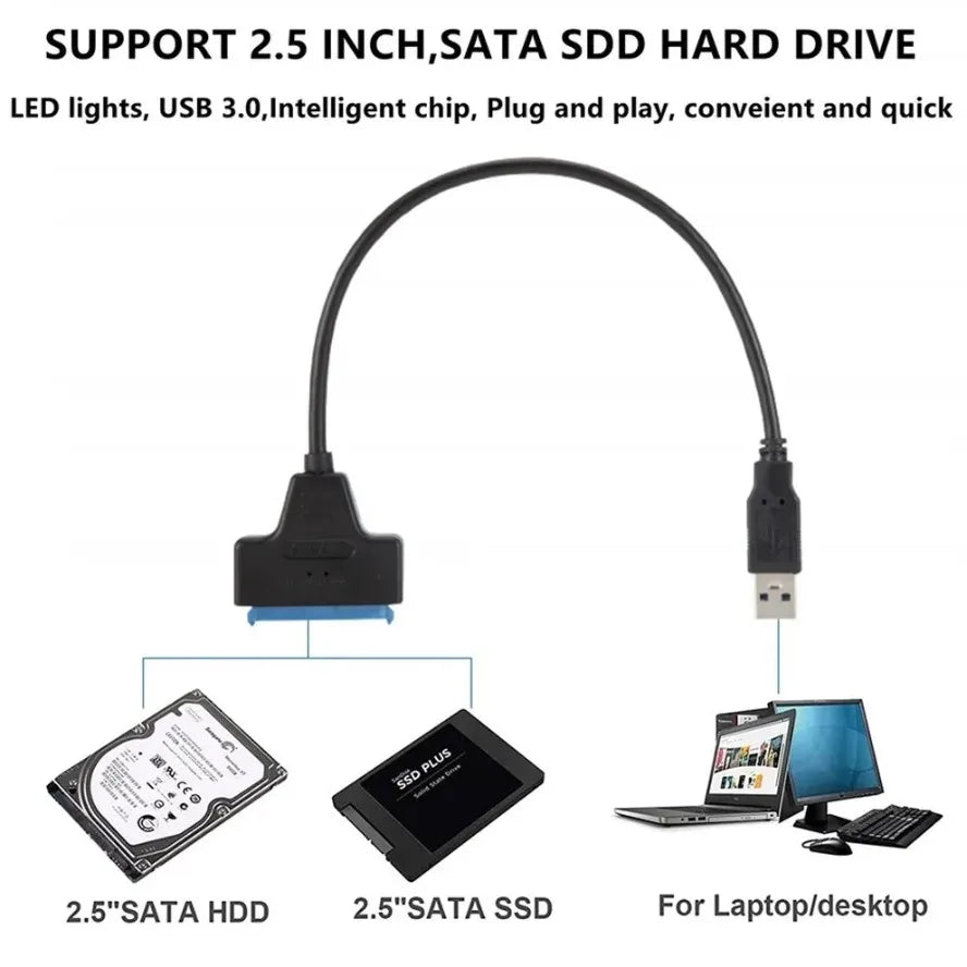 LccKaa SATA To USB 3.0 / 2.0/Type-C Cable for 2.5 Inch External HDD SSD Hard Disk Drive SATA 3 22 Pin Adapter USB SATA Converter