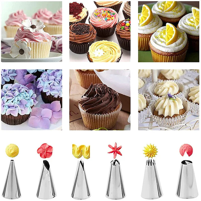 Cake Piping Tools Reusable Silicone Pastry Bag Stainless Steel Nozzle Icing Bag for Decoration Baking Tool Kitchen Accessories