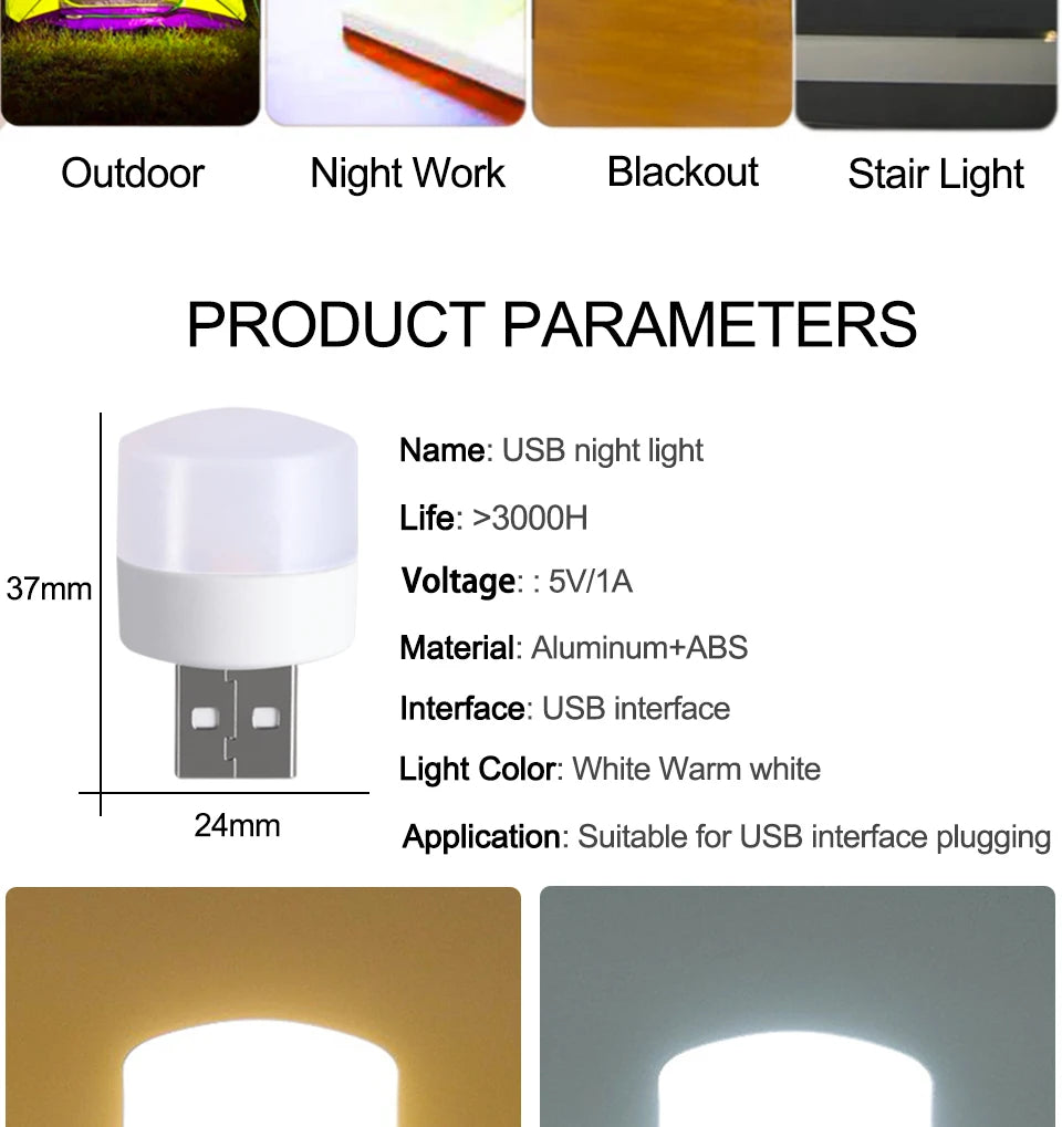 1/10Pcs Mini USB Night Light Warm White Eye Protection Book Reading Light USB Plug Computer Mobile Power Charging LED Night Lamp