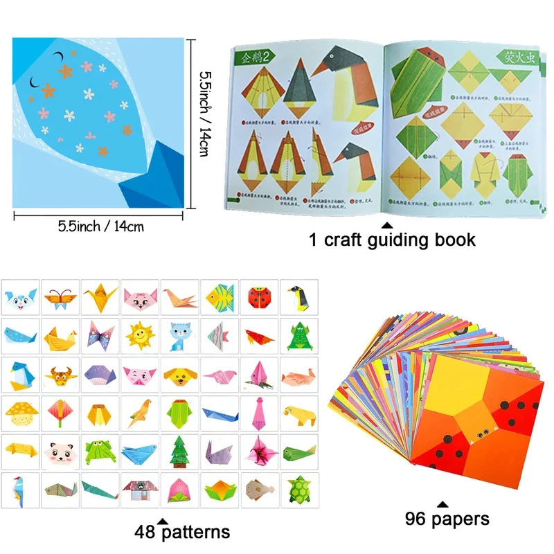 Origami Kit with 30/96 Sheets Paper & Guide Book, DIY Craft Art for Beginners Kids, Multiple Difficulty Level Challenges