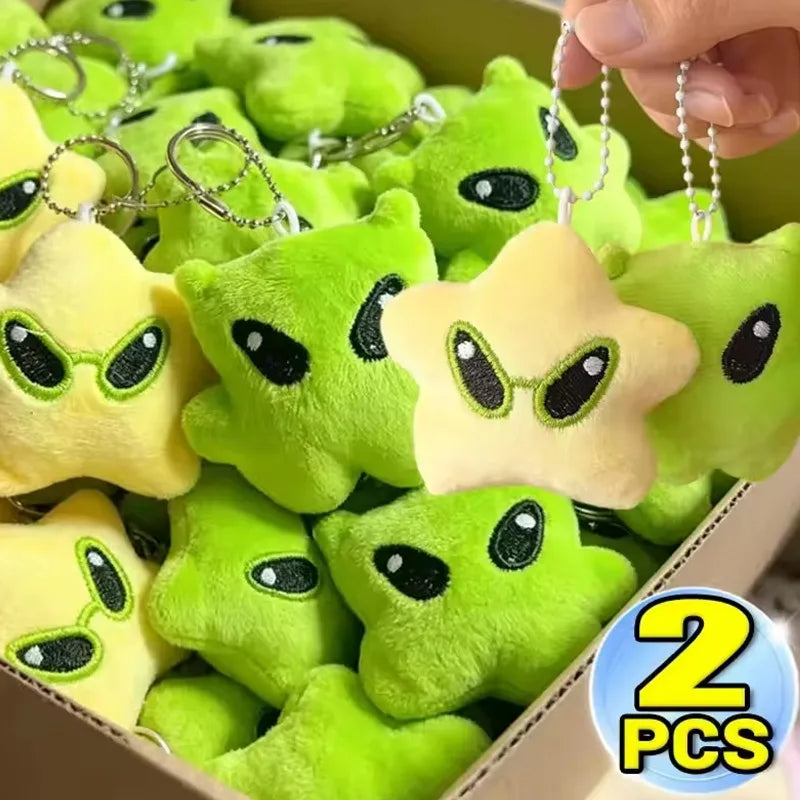 1/2Pcs Cartoon Plush Alien Keychain Cute Handbag Backpack Fluffy Car Phone Strap Accessory Gifts Kawaii Decor Star Doll Keyrings