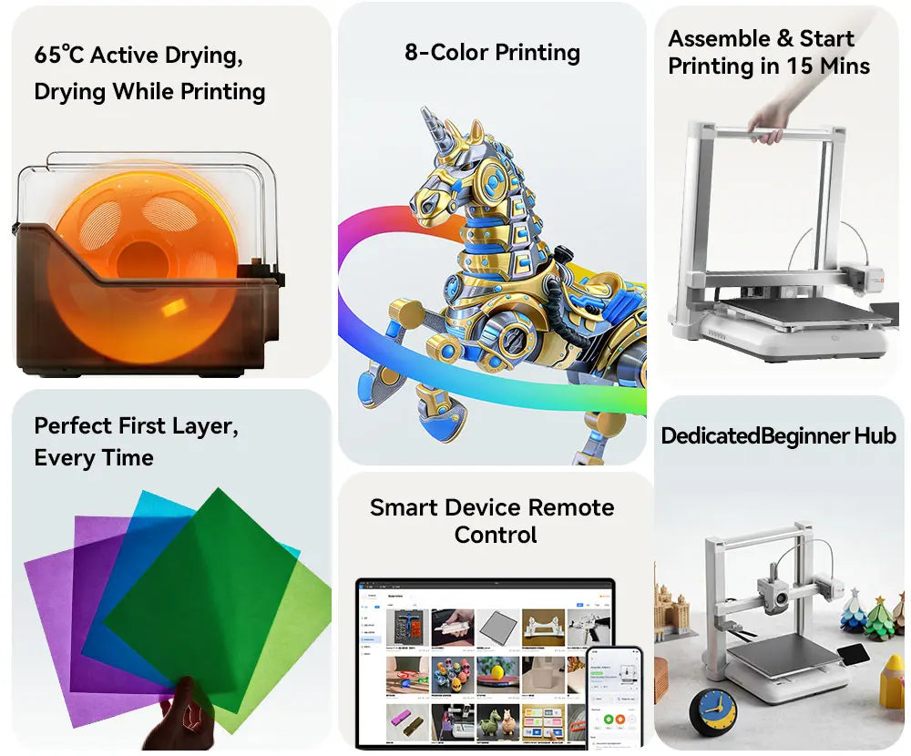 ANYCUBIC Kobra 4/Kobra 4 Combo 600mm/s Fast Printing Multi-Color 3D Printer Up to 8 Colors ACE 2 Pro Filament Drying APP Control FDM 3D Printer