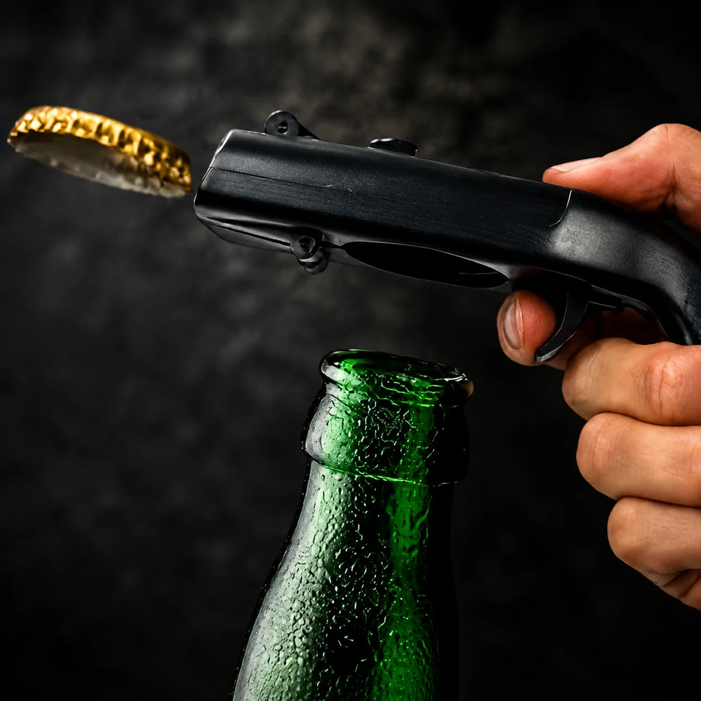 Black Cap Launcher Bottle Opener, Manual Spring-Loaded Cap Opening Tool with ABS Body and Stainless Steel Spring
