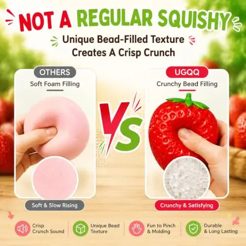Strawberry Crunchy Squishy Stress Ball Toy Building Block Filling Handmade Crispy Fidget Ball ASMR Sensory Stress Relief Toy