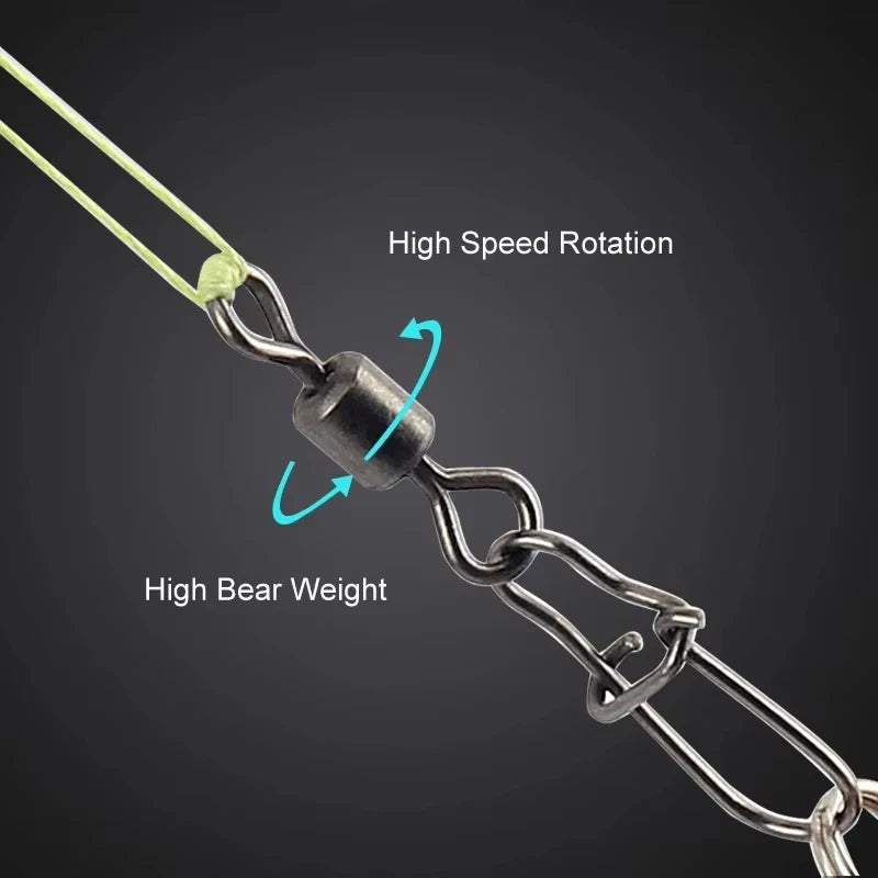 50pcs/Box Fishing Connector Swivels Interlock Pin Snap 4# 6# 8# 10# 12# Rolling Swivel Beads for Fishhook Lure Fishing Accessory