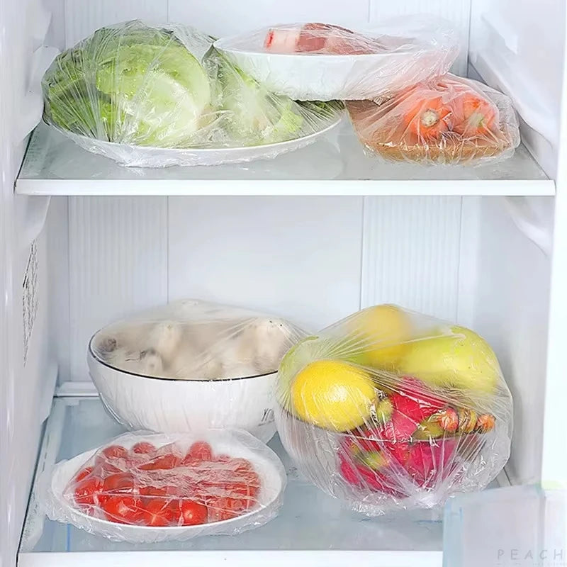 100pcs Disposable Food Covers Elastic Plastic Storage Bags Food Grade Fresh Keeping Cover for Bowls Plates Kitchen