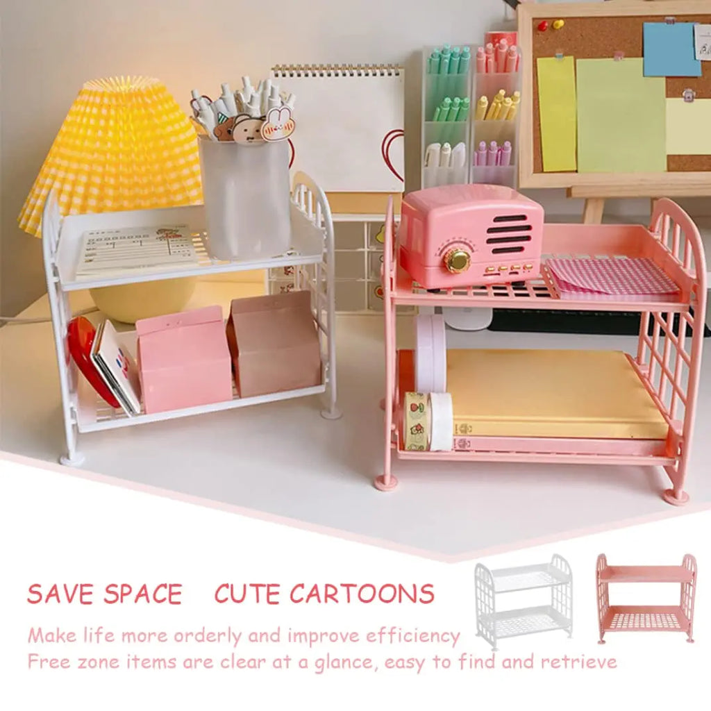 2-Tier Multifunctional Plastic Shelf Makeup Organizer for Skincare Office Kitchen Bedroom Bathroom Two Layer Hollow Storage Rack