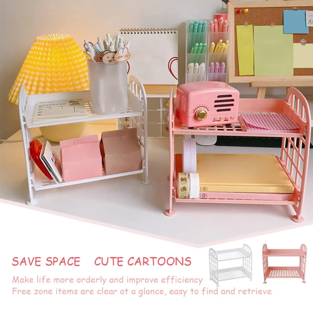 2-Tier Multifunctional Plastic Shelf Makeup Organizer for Skincare Office Kitchen Bedroom Bathroom Two Layer Hollow Storage Rack