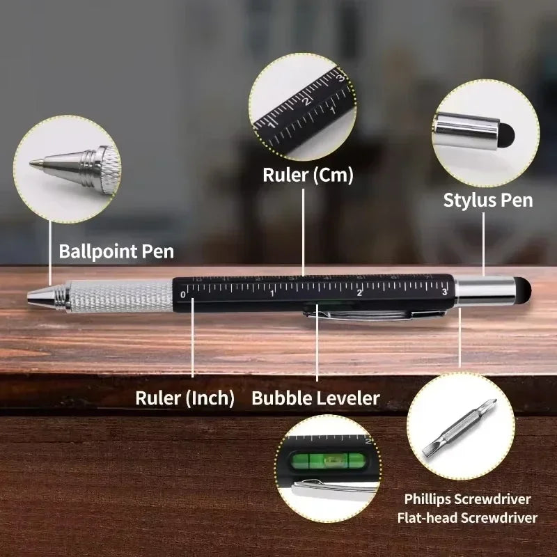 7 In1 Multifunction Ballpoint Pen with Modern Handheld Tool Measure Technical Ruler Screwdriver Touch Screen Stylus Spirit Level