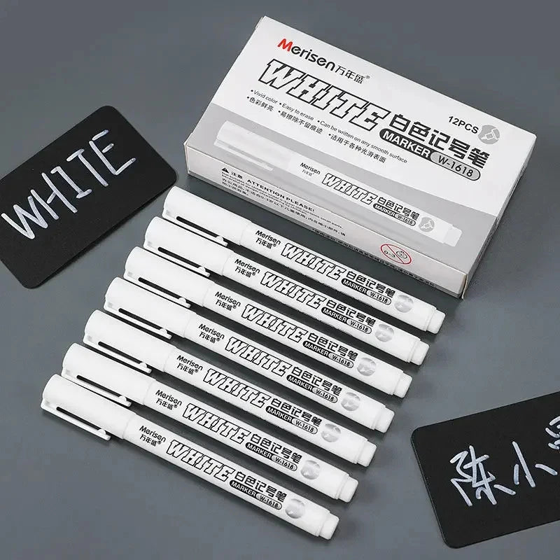 Waterproof White Paint Markers, 2mm Bold Tip White Marker Pens for DIY Graffiti, Student Writing & Drawing Stationery, Multiple