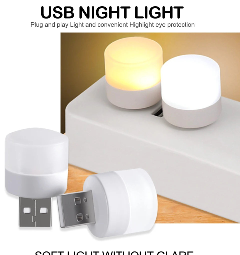1/10Pcs Mini USB Night Light Warm White Eye Protection Book Reading Light USB Plug Computer Mobile Power Charging LED Night Lamp