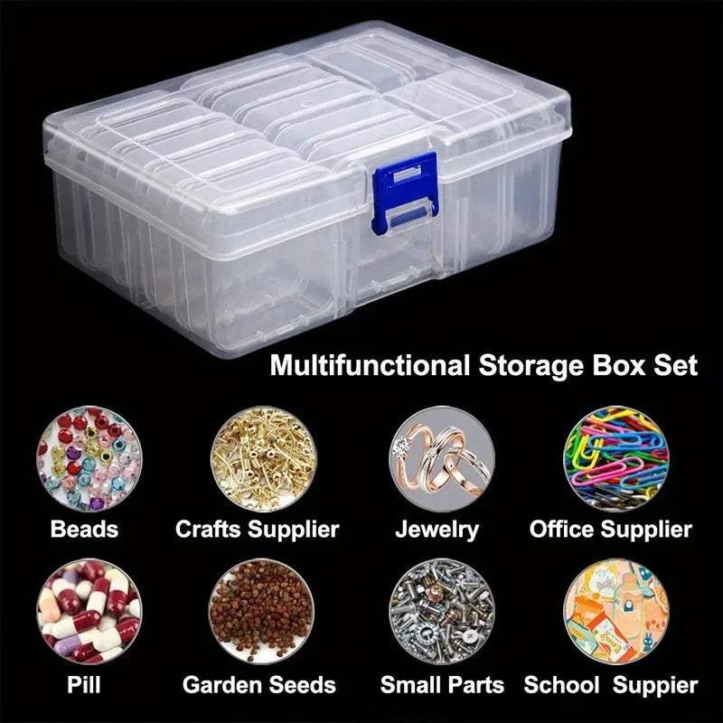 Transparent Plastic Compartment Storage Box Multifunctional Jewelry Beads Small‑Parts Organizer Case Crafts Hardware Pill Seed