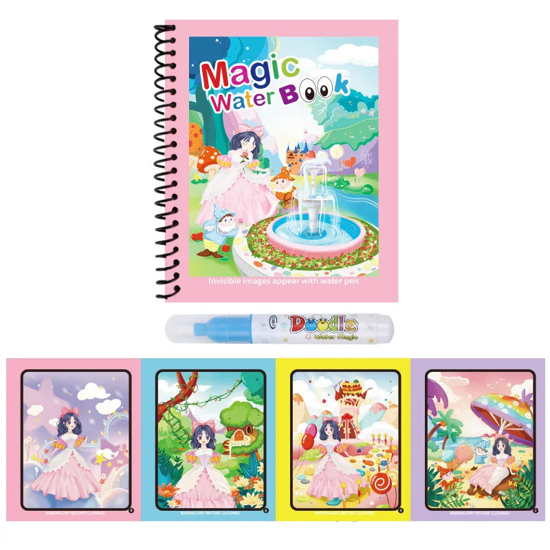 1pc Reusable Kids Magic Water Drawing Books with Pen Repeated Coloring Book Magic Water Drawing Book Sensory Early Education Toy