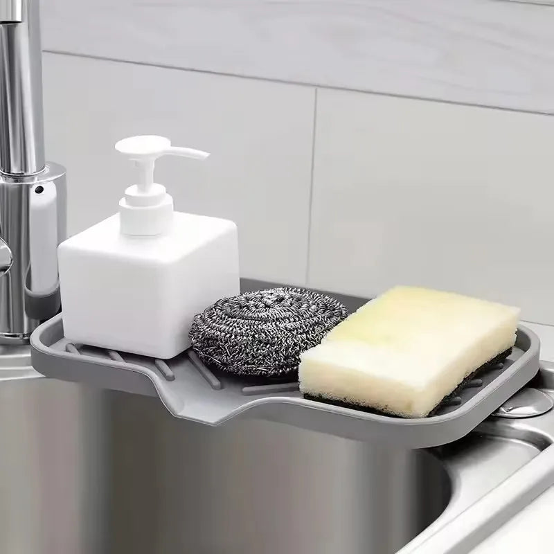 Silicone Faucet Mat Kitchen Sink Tray Soap Dispenser Sponge Drain Pad Sink SplashDrying Mat Countertop Storage Tray SoapTray