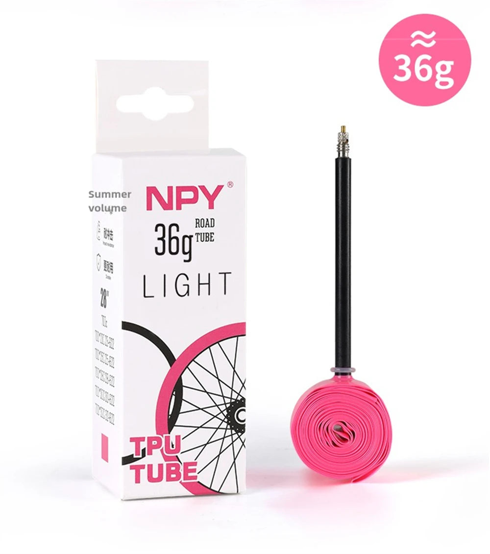 NPY 1Pcs Ultralight 28g Bike TPU Inner Tube 700X18 25 28 32 Road Bicycle TPU Material Tire 45mm/65mm/85mm Length French Valve
