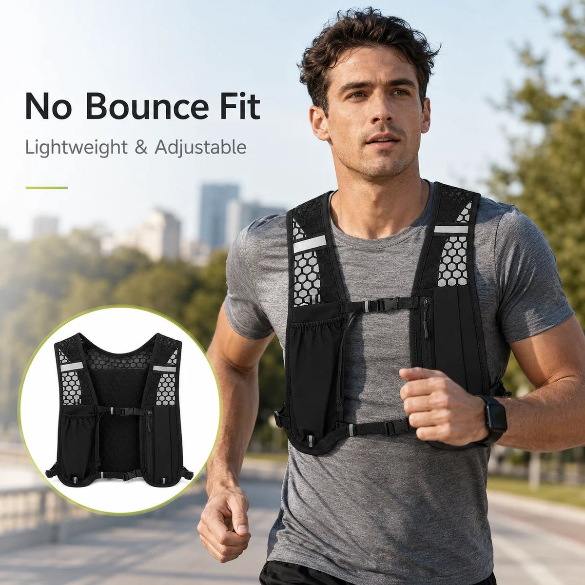 Lightweight Running Vest Pack for Men & Women, Breathable Hydration Vest, Front Pocket Adjustable Outdoor Jogging Backpack