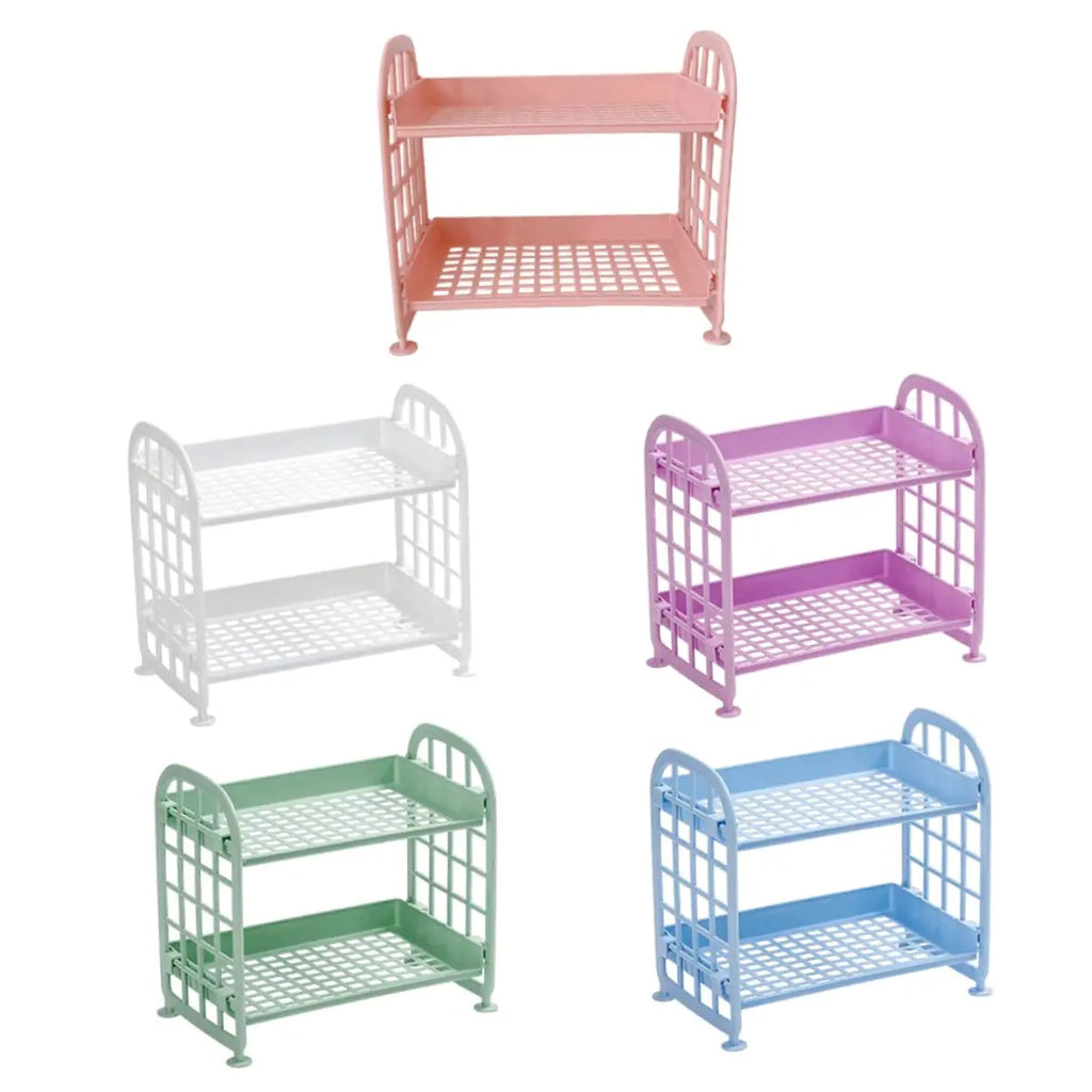 2-Tier Multifunctional Plastic Shelf Makeup Organizer for Skincare Office Kitchen Bedroom Bathroom Two Layer Hollow Storage Rack