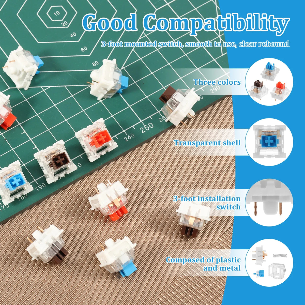 150PCS Switch for Keyboard 3Pin Dustproof Linear Tactile Clicky Silent Switches for MX Mechanical Keyboards Gaming Switch DIY