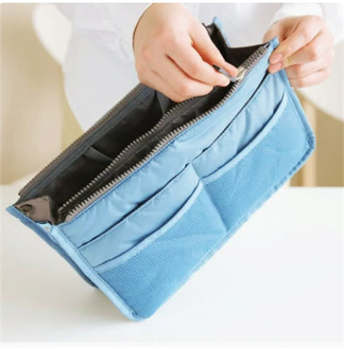 HOMEFISH Multi Pocket Portable Cosmetic Storage Bag, Large Capacity Double Zipper Travel Mommy Toiletry Bag
