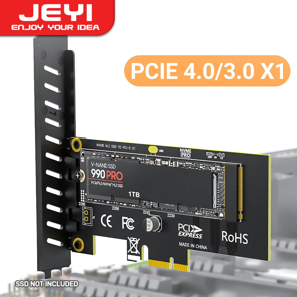 JEYI M.2 NVME SSD to PCIe 4.0 x1 Adapter Card, 2280 SSD PCIE X1 Expansion Card for Desktop PC, PCI-E GEN4 16Gbps Full Speed SK1