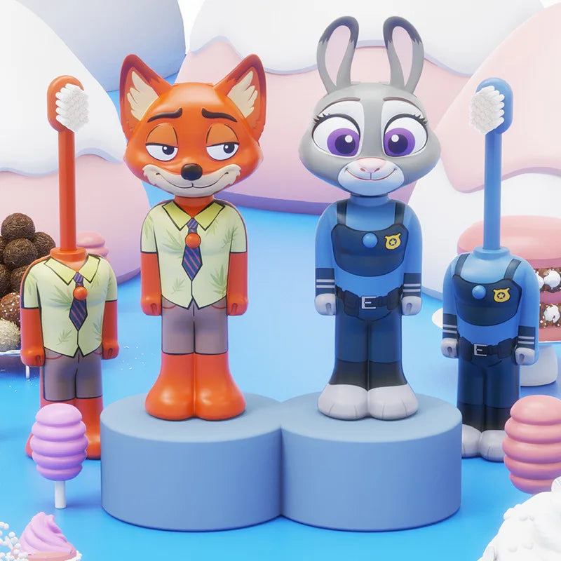 Cartoon Zootopia 2 Kids Toothbrush Transformable Retractable Soft Bristle Nick Judy Portable Design For Toddlers Oral Care Brush