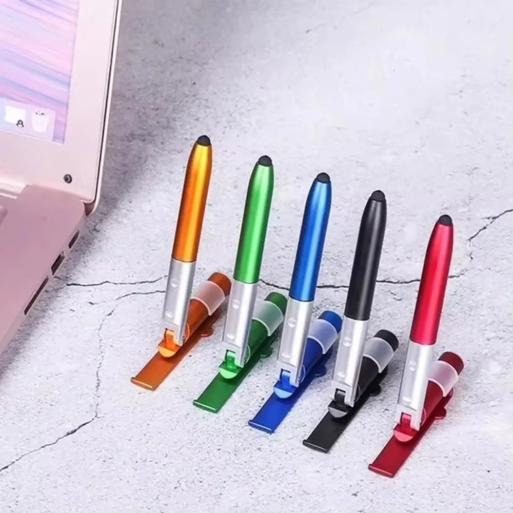 Multifunction 4In1 Foldable Ballpoint Pen with LED Light Phone Holder Night Read Writing Pencil Office School Student Stationery