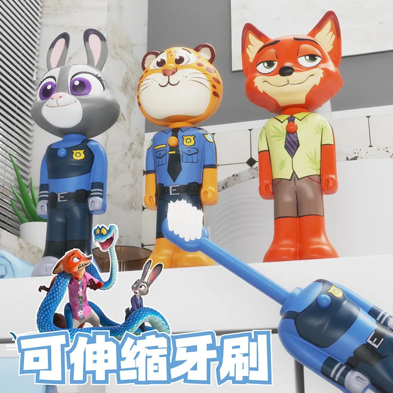 Cartoon Zootopia 2 Kids Toothbrush Transformable Retractable Soft Bristle Nick Judy Portable Design For Toddlers Oral Care Brush