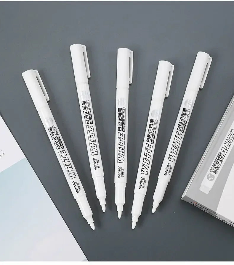 Waterproof White Paint Markers, 2mm Bold Tip White Marker Pens for DIY Graffiti, Student Writing & Drawing Stationery, Multiple