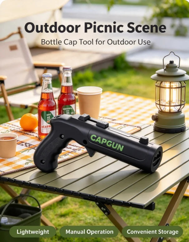 Black Cap Launcher Bottle Opener, Manual Spring-Loaded Cap Opening Tool with ABS Body and Stainless Steel Spring