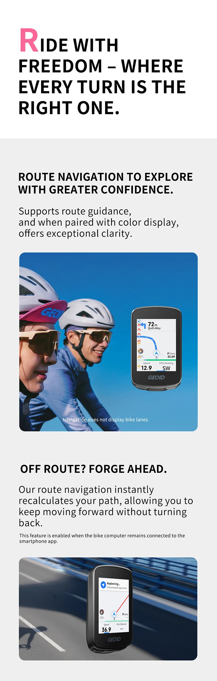 GEOID CC700 GPS Bike Computer 2.8-inch Color Screen Bicycle Speedometer Waterproof Cycling Odometer with Route Navigation WIFI