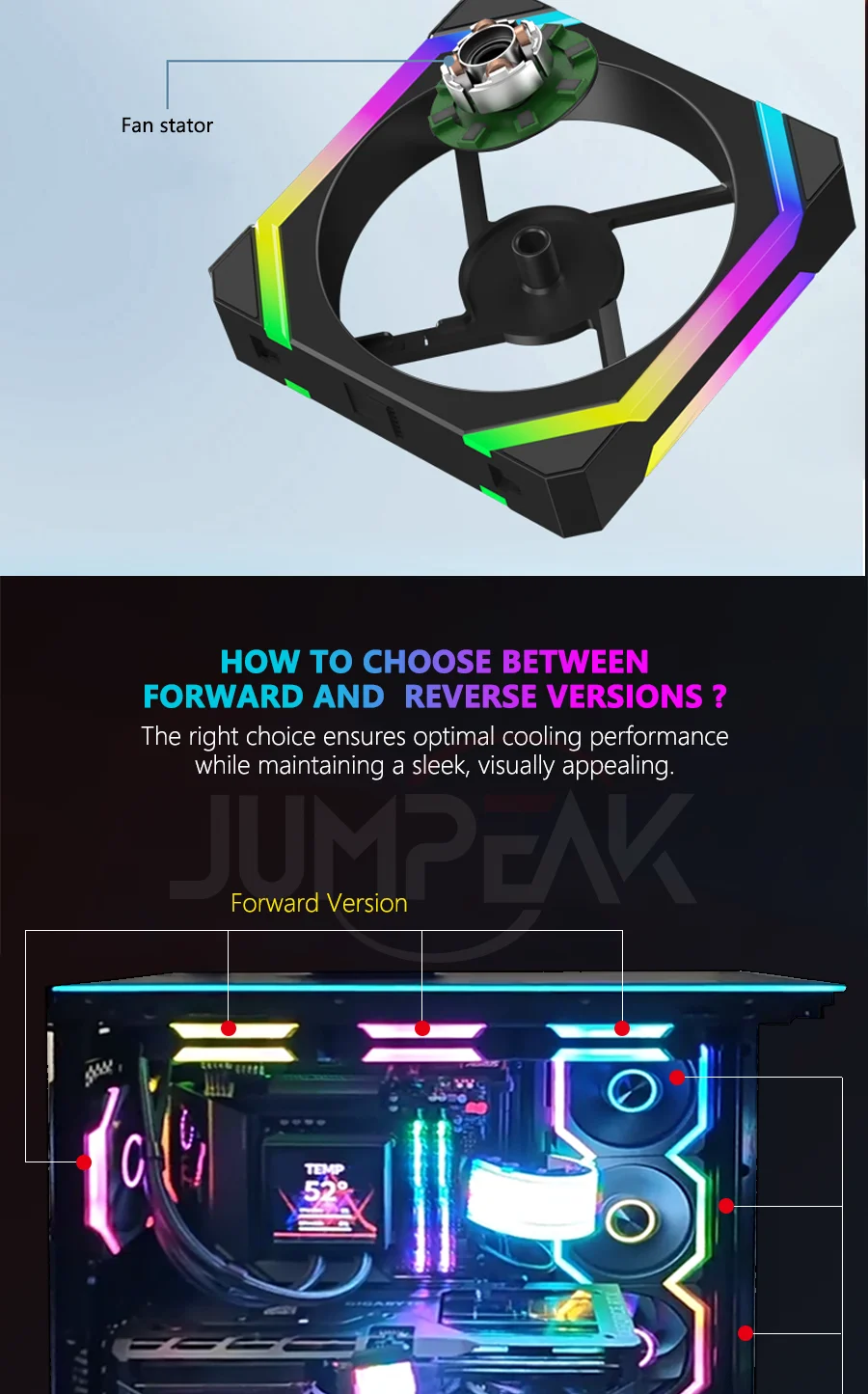 JUMPEAK HS120 Halo ARGB Cooling Fan 360mm 240mm Modular Stackable Splicing 120mm RGB Fans Kit For Gaming PC Case Water Cooler