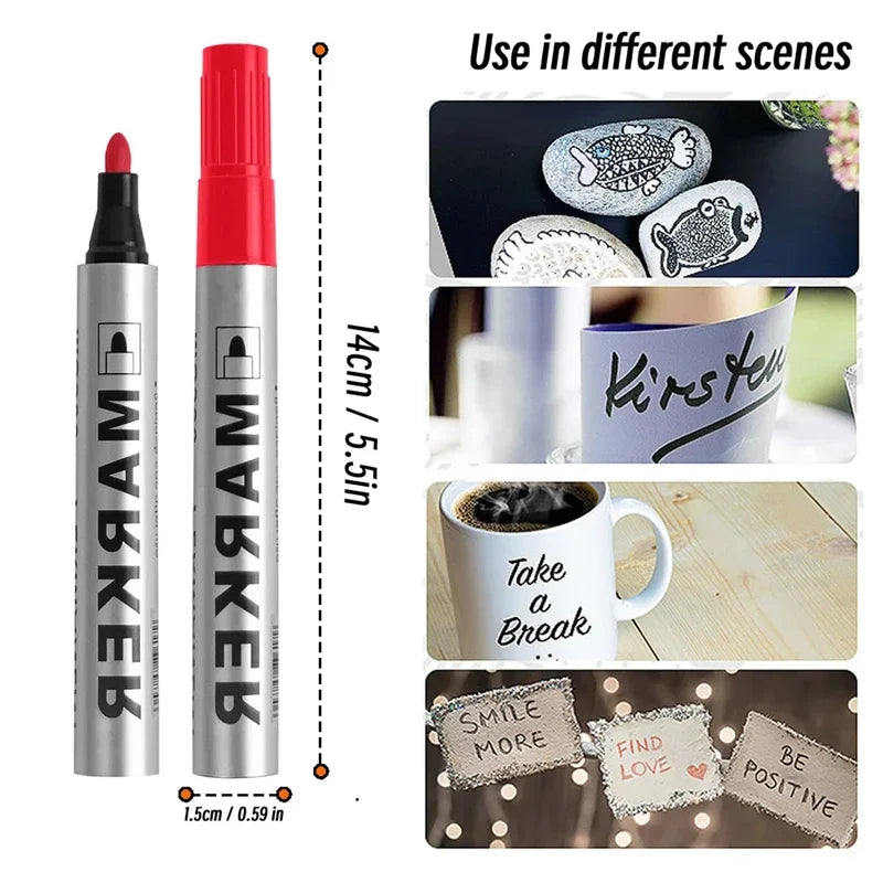 Waterproof Permanent Paint Marker, Quick Drying Oily Black Signature Pen, Multipurpose Marker for Tire Marking, Stationery