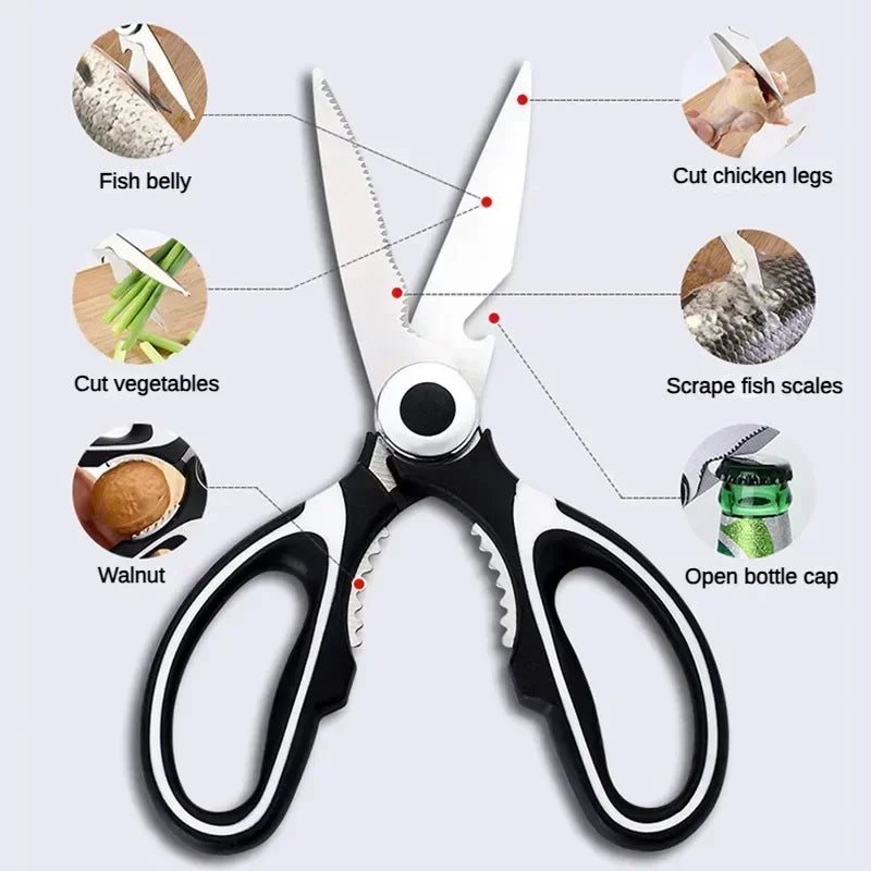 Multipurpose Stainless Steel Kitchen Scissors Heavy Duty Dishwasher Safe for Cutting Meat Poultry Fish and Opening Bottles