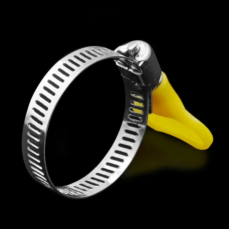 5/10pcs 8-44mm Adjustable Yellow Plastic Handle Hand Twist Hose Clamps Worm Driving 201 Stainless Steel Pipe Clips For Tube
