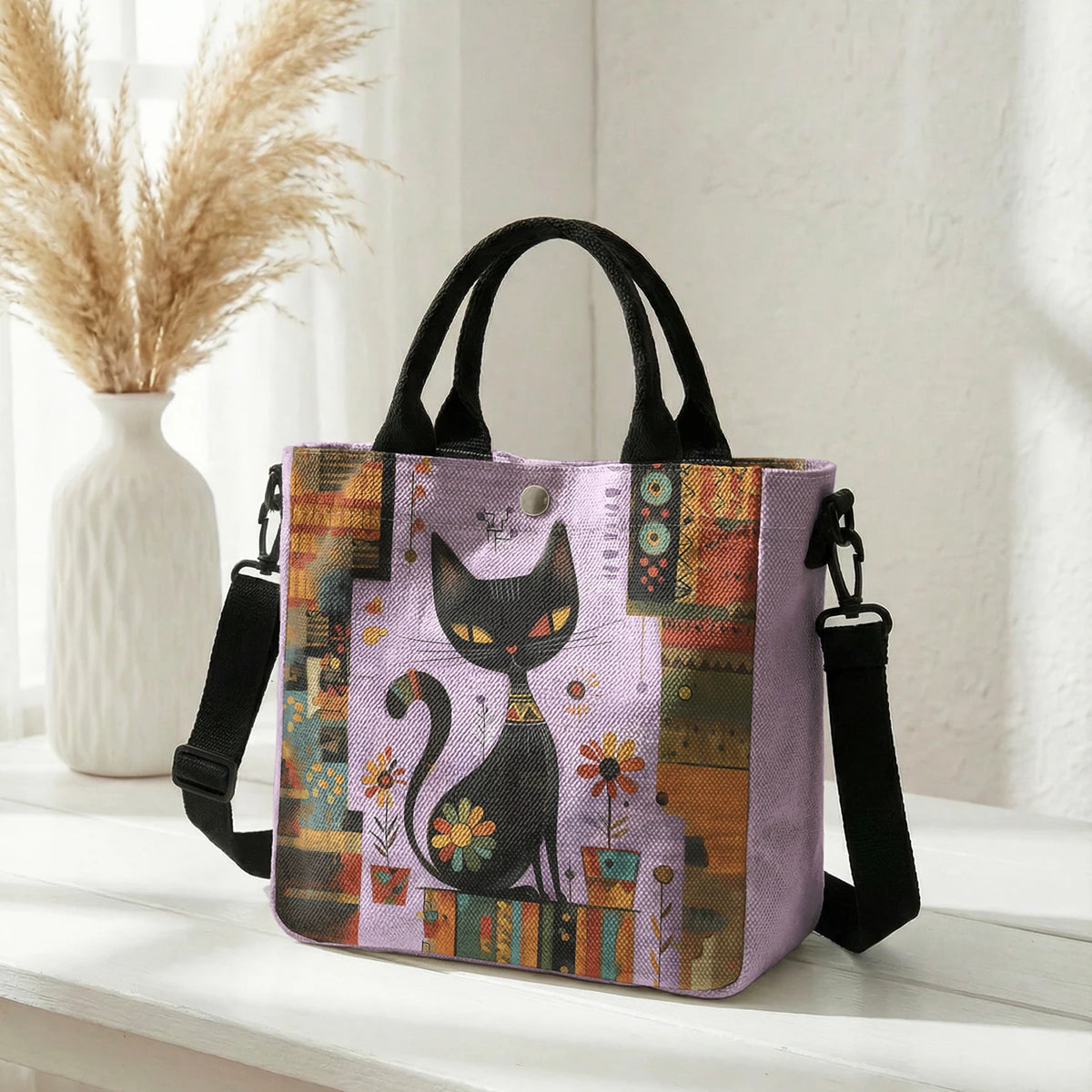 👜 Bolso Tote de Gato Artístico con Correa Desmontable 🐈✨