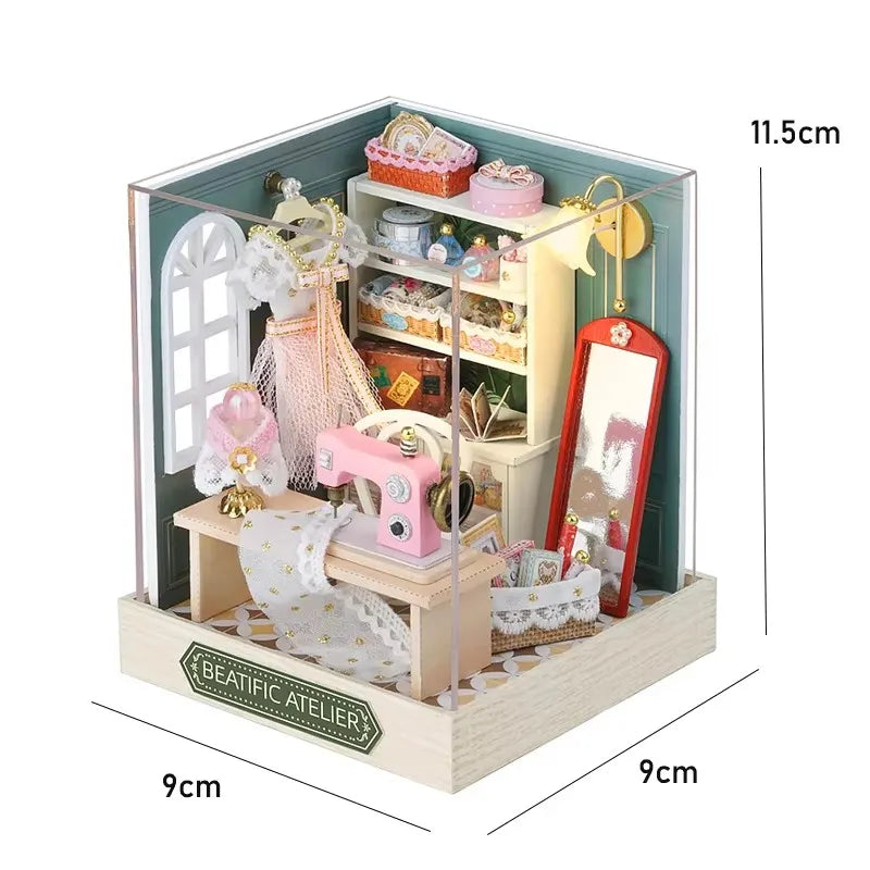DIY 3D Puzzles Wooden Toy Miniature Dollhouse Handmade Doll House Model Building Kits Coffee House Toys For Xmas Gifts