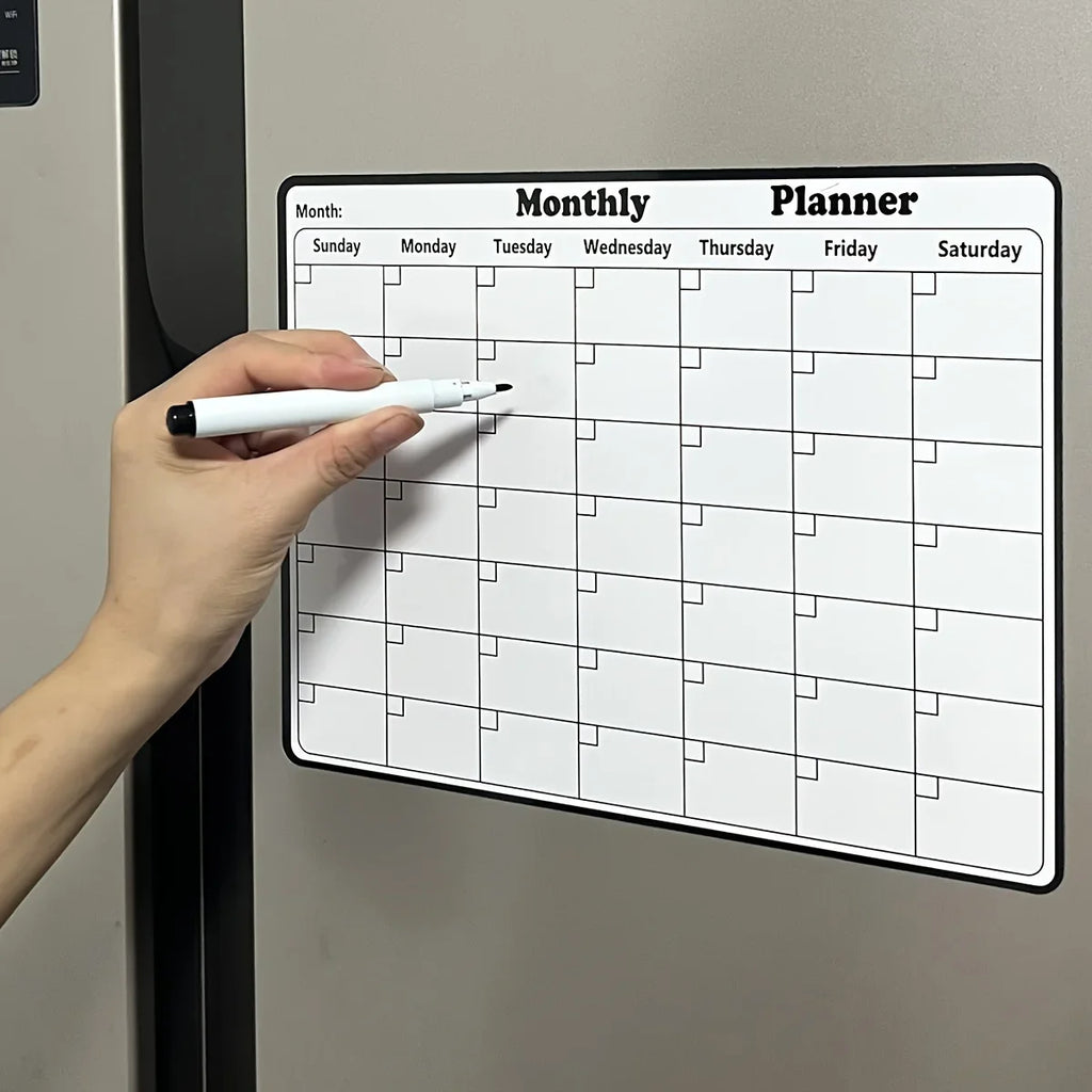 1pc Magnetic Fridge Calendar Dry Erase Monthly Planner Whiteboard Fridge Sticker Message Board Kitchen Memo Organizer with Pen